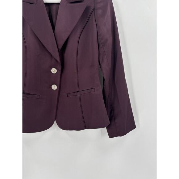 Cache Vintage Blazer Womens Small Burgundy Purple Satin Rhinestone Jacket Button - Picture 4 of 16